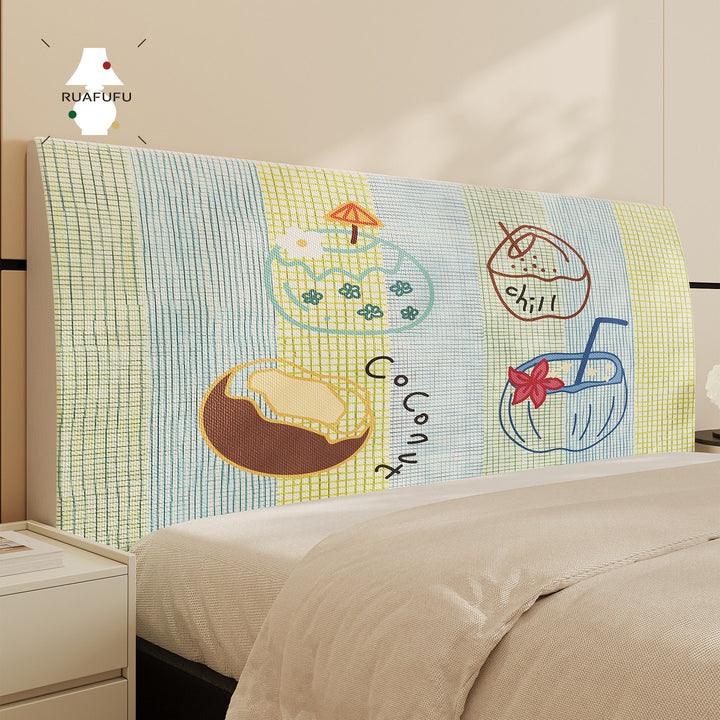 Quilted Decorative Headboard Cover Protector with Tropical Coconut Print