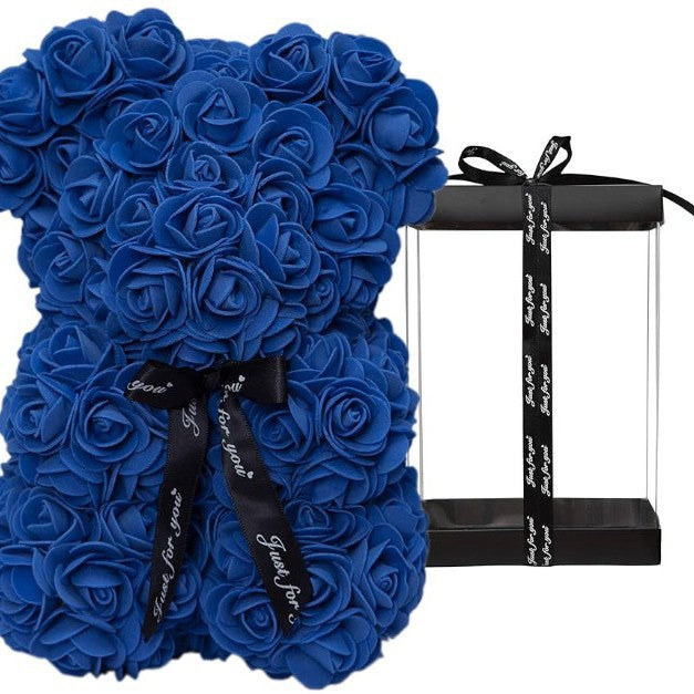 Handcrafted Foam Rose Teddy Bear Gift Sculpture With Satin Ribbon