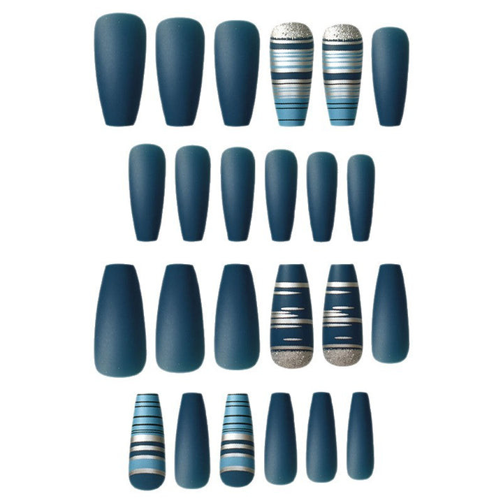 Fashionable Matte Finish Press-On Nails with Metallic Stripes Kalsten