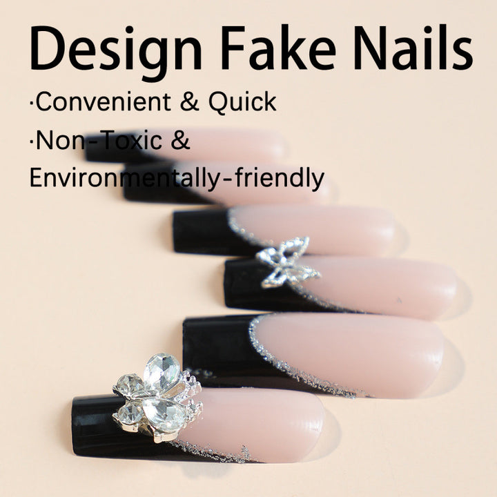 Decorative Press-On Nail Set with Butterfly Accents