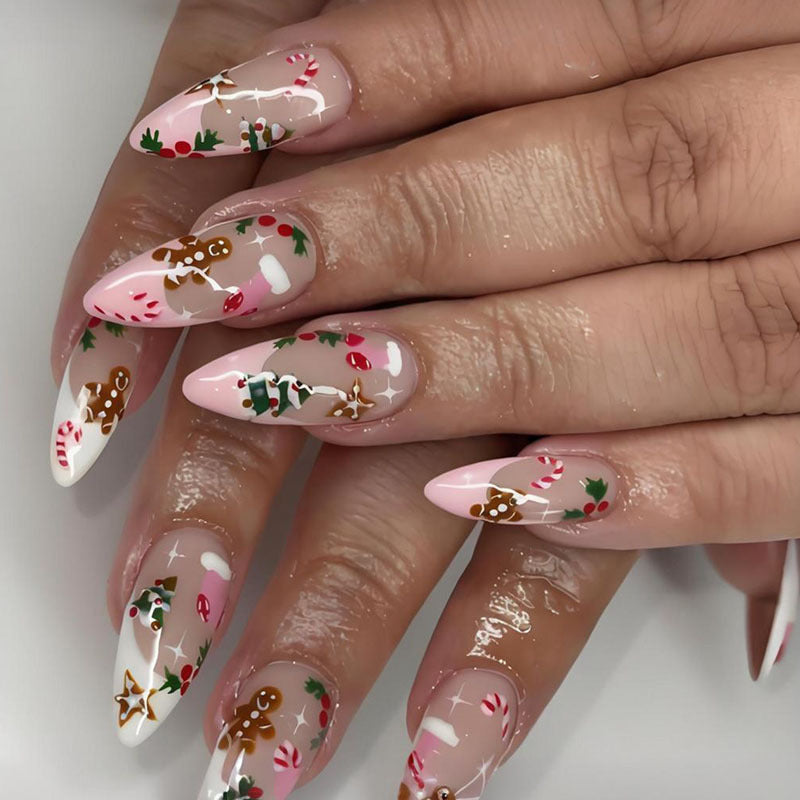 Artificial nail set with festive Christmas motifs and glossy finish Kalsten