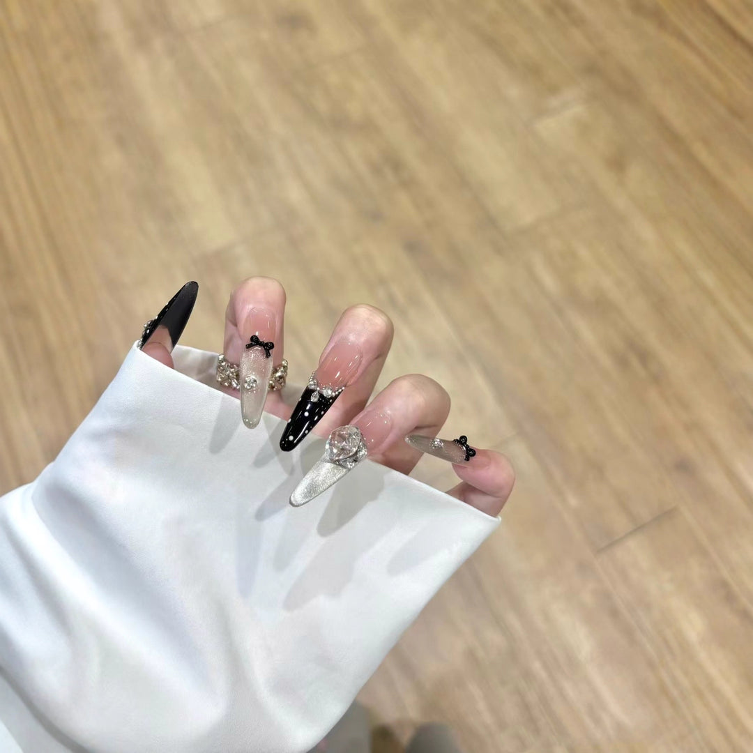 Decorative Stiletto Nail Extensions with Crystal Accents