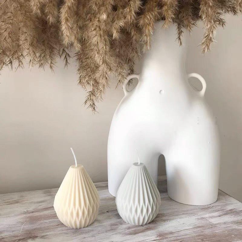 Sculptural Teardrop Ribbed Decorative Soy Candle Pair