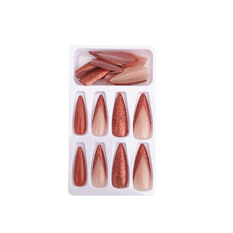 Stiletto-Style Press-On Nail Tips with Glitter Accents