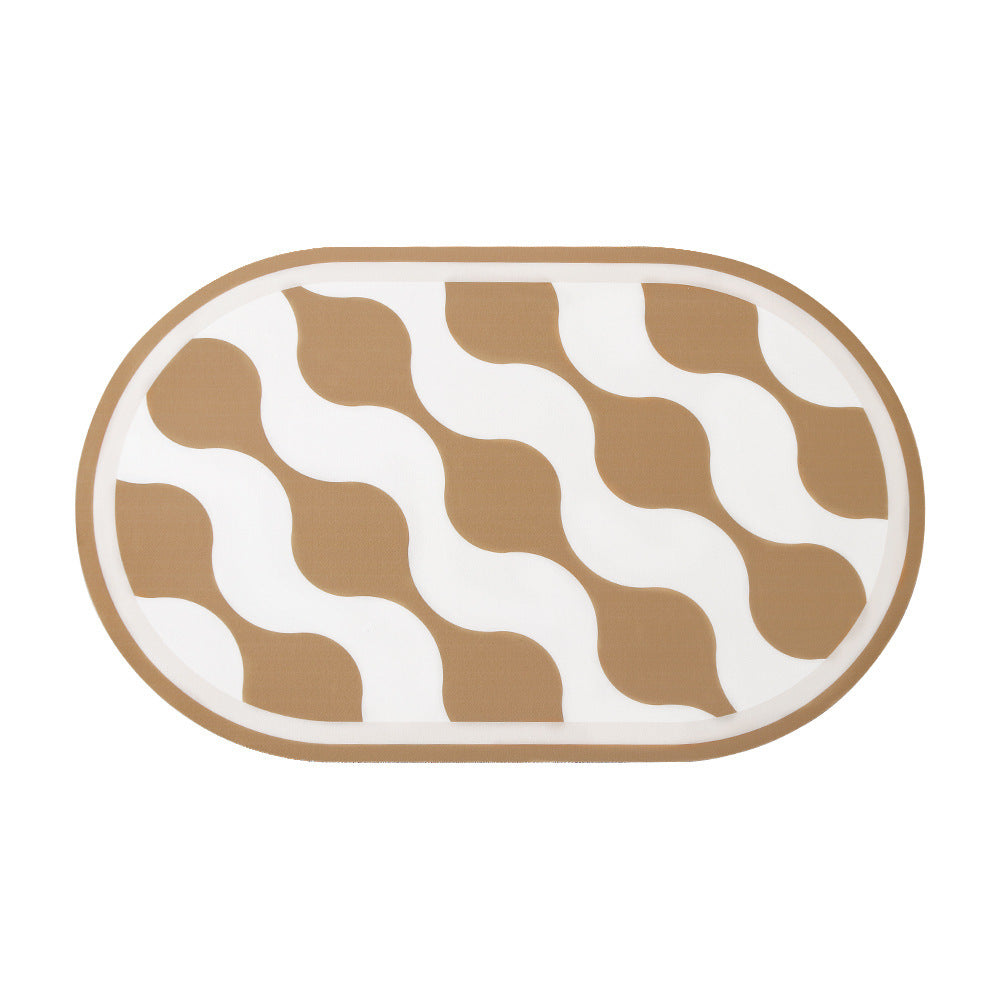 Oval non-slip vinyl mat with fine mosaic print and water-repellent surface Kalsten