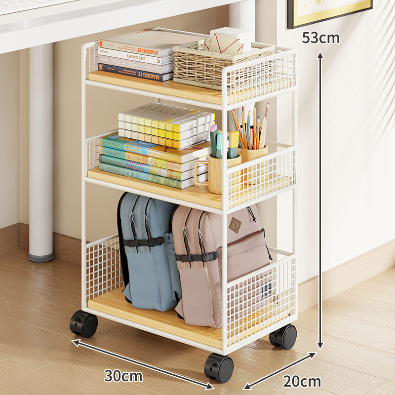 Slim Three-Tier Rolling Mesh Storage Cart with Locking Casters and Ventilated Shelves