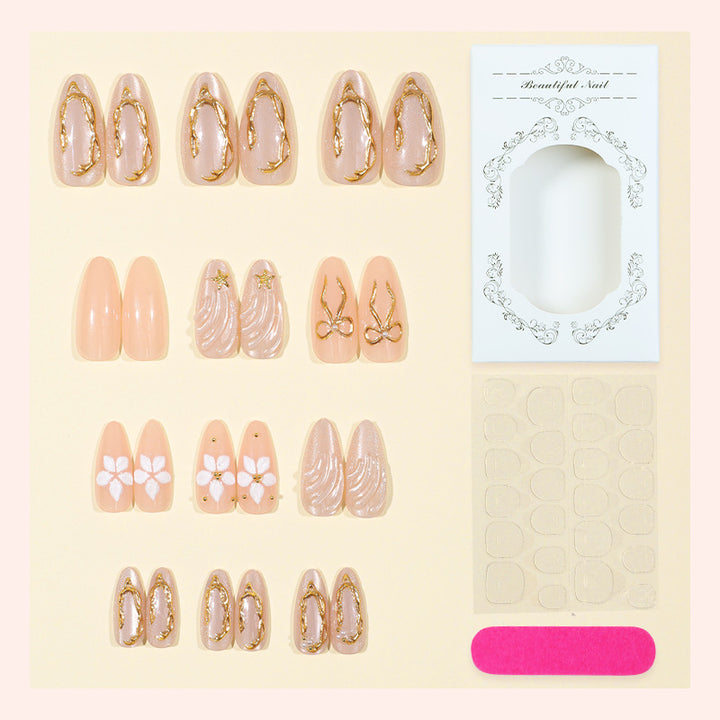 Artificial nail set with filigree flowers and golden accents Kalsten