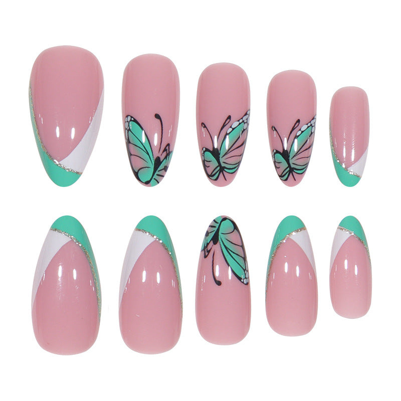 Artistic Press-On Nail Set with Butterfly Design Kalsten