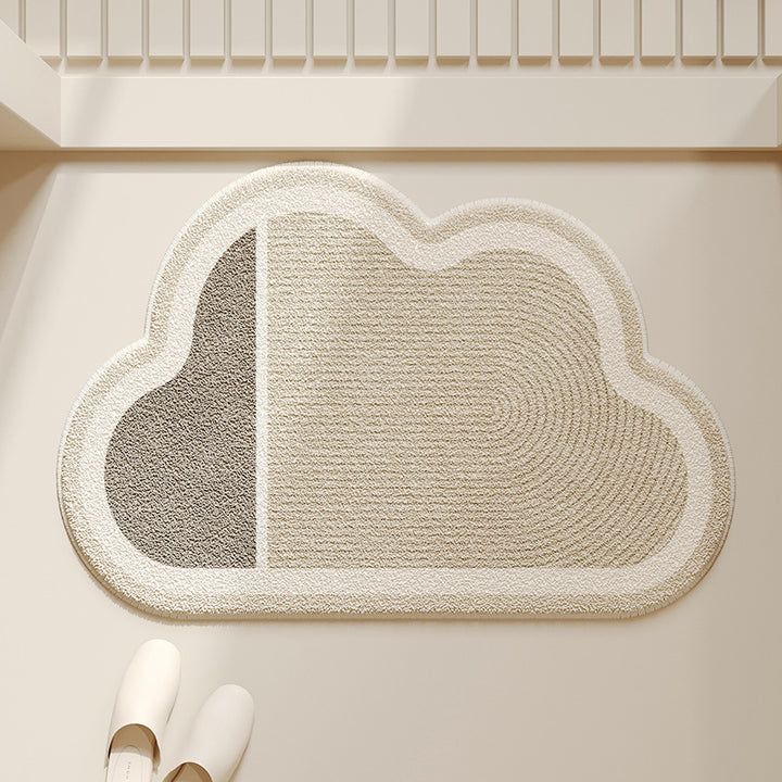 Cloud-Shaped Absorbent Microfiber Bath Mat with Anti-Slip Backing and Textured Concentric Pattern
