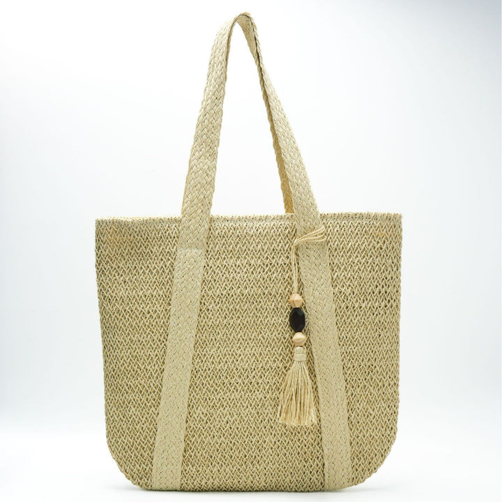 Handbag Made of Natural, Handwoven Straw with Elegant Fringe Kalsten