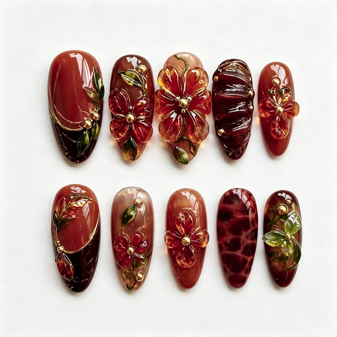 Floral-Embellished Press-On Nail Art Set