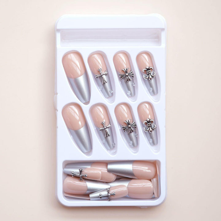 Decorative Press-On Nails with Silver Accents