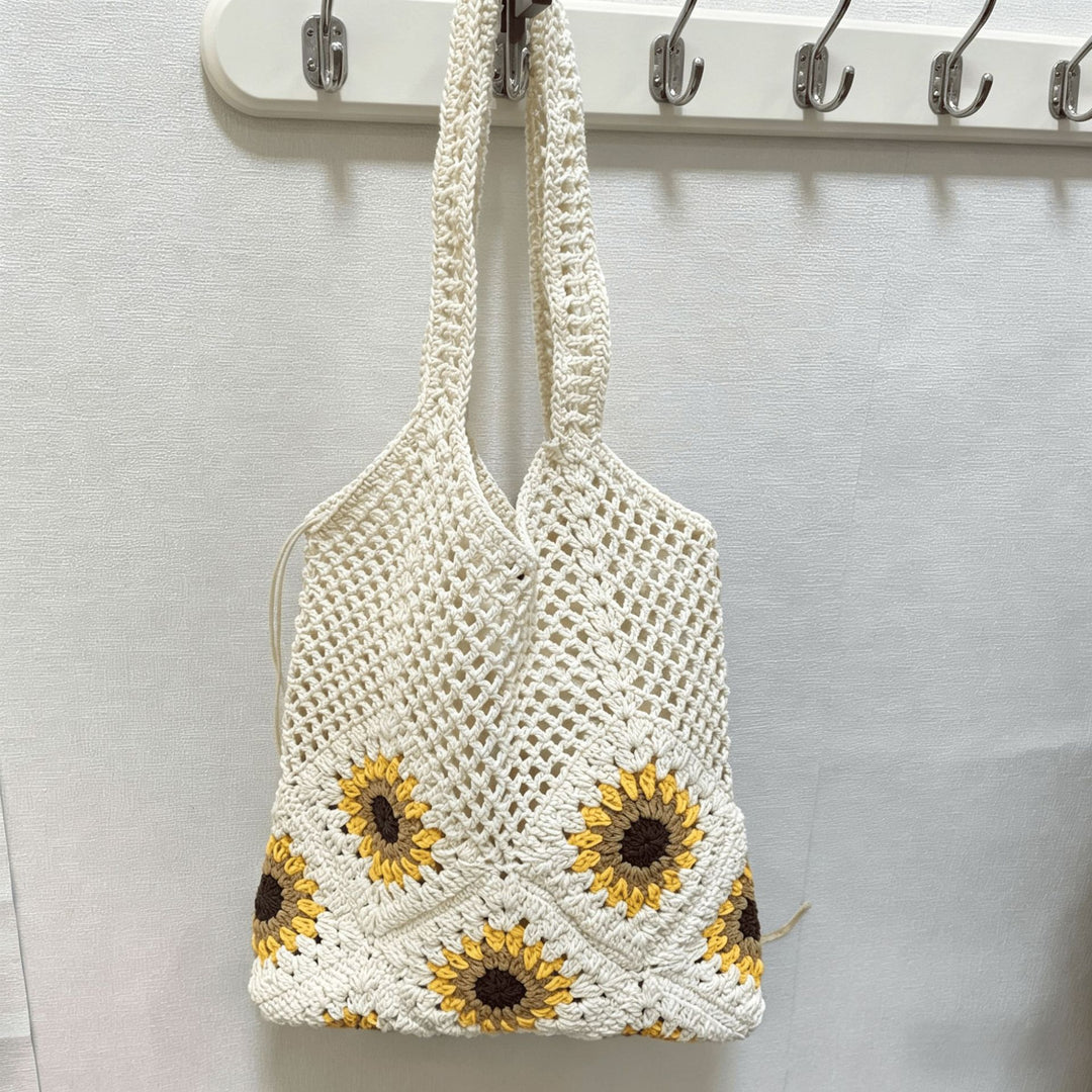 Hand-knotted cotton bag with sunflower pattern Kalsten