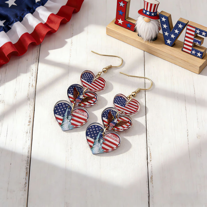 Women's acrylic statement earrings long pendant bow motif with patriotic print Kalsten