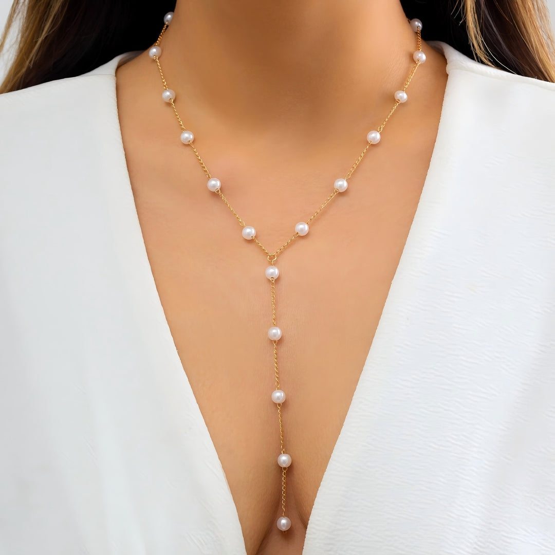 Elegant Pearl Lariat Necklace Kalsten
