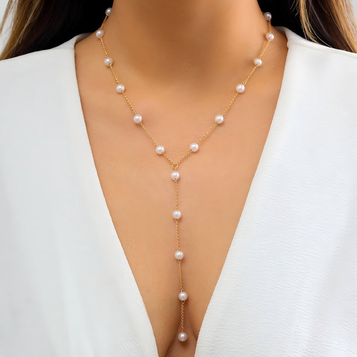 Elegant Pearl Lariat Necklace Kalsten
