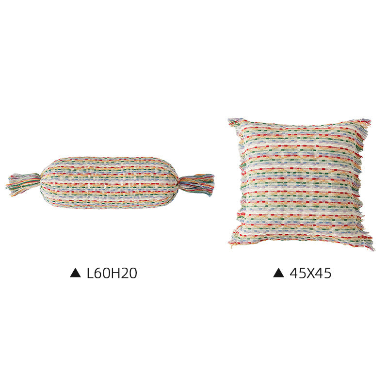 Cozy cushion set made of woven cotton blend with cylindrical roll and tassels Kalsten