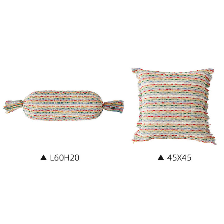 Cozy cushion set made of woven cotton blend with cylindrical roll and tassels Kalsten