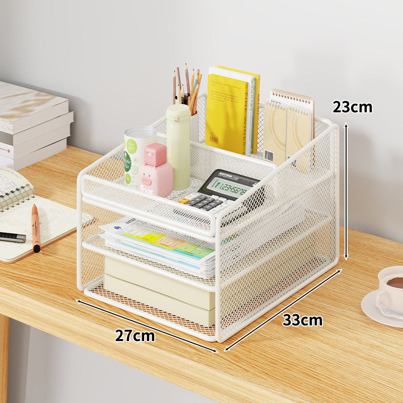 Mesh Two-Tier Desktop Document and Stationery Organizer