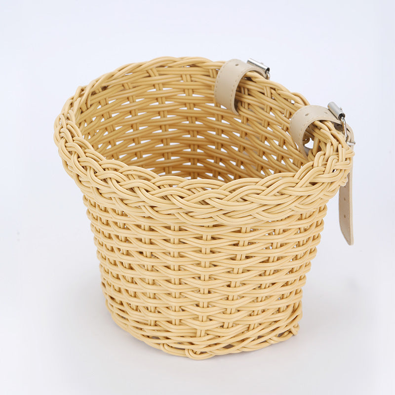 Woven Storage Basket with Vegan Leather Handles Kalsten