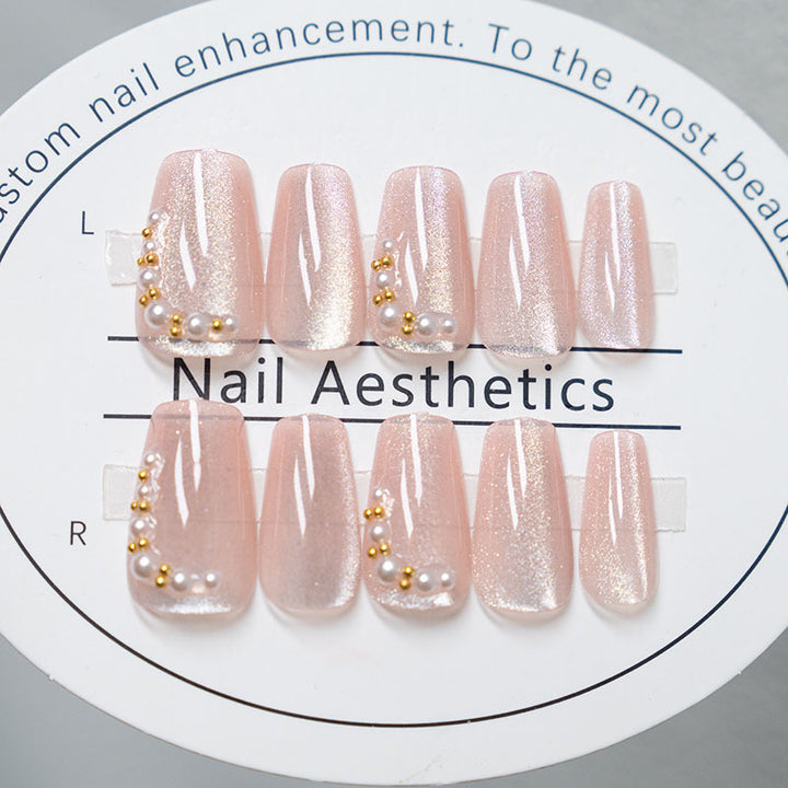 Elegant Press-On Nail Set with Pearl Accents