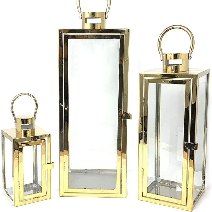 Stainless-Steel Glass Panel Rectangular Lanterns with Ring Handles and Hinged Door Kalsten