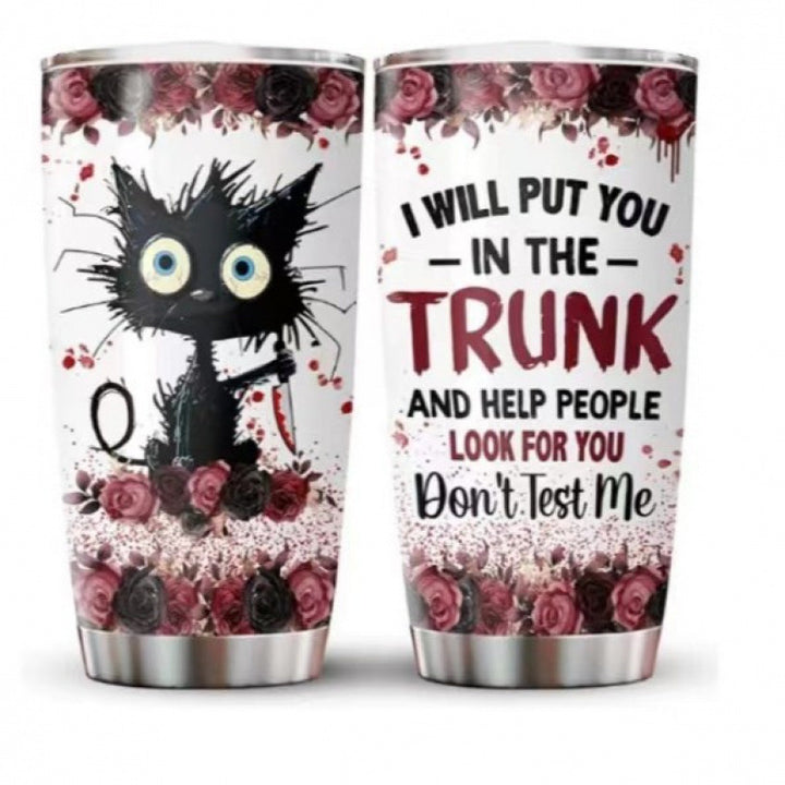 Double-Wall Vacuum Insulated Stainless Steel Travel Tumbler With Spill-Resistant Lid And Printed Cow Sunflower Design