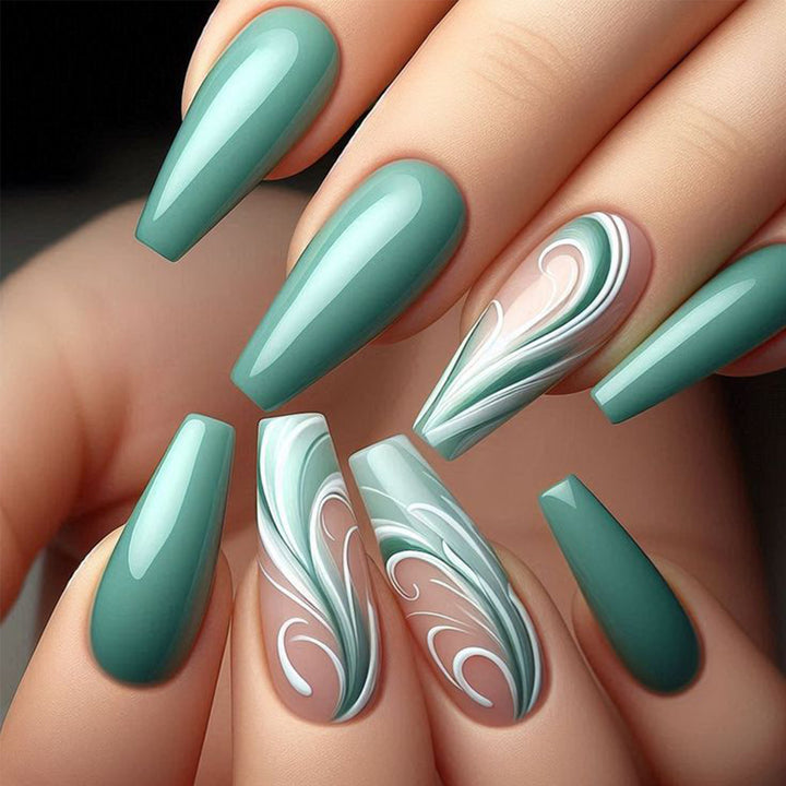 Artistic Stiletto Press-On Nail Set with Abstract Design Kalsten