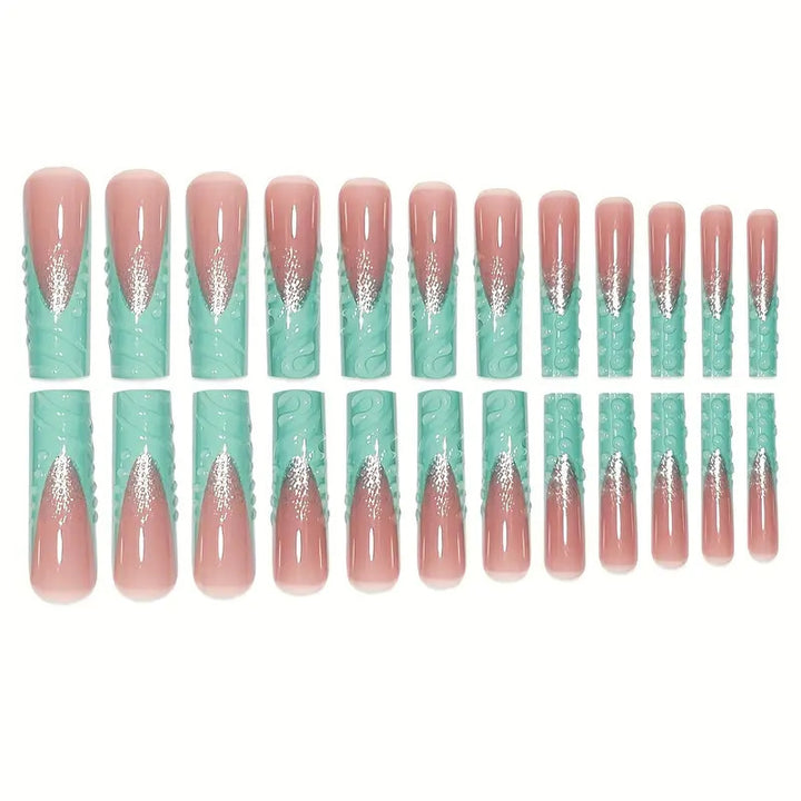 Artistic Long Press-On Nail Art Set with Textured Design Kalsten