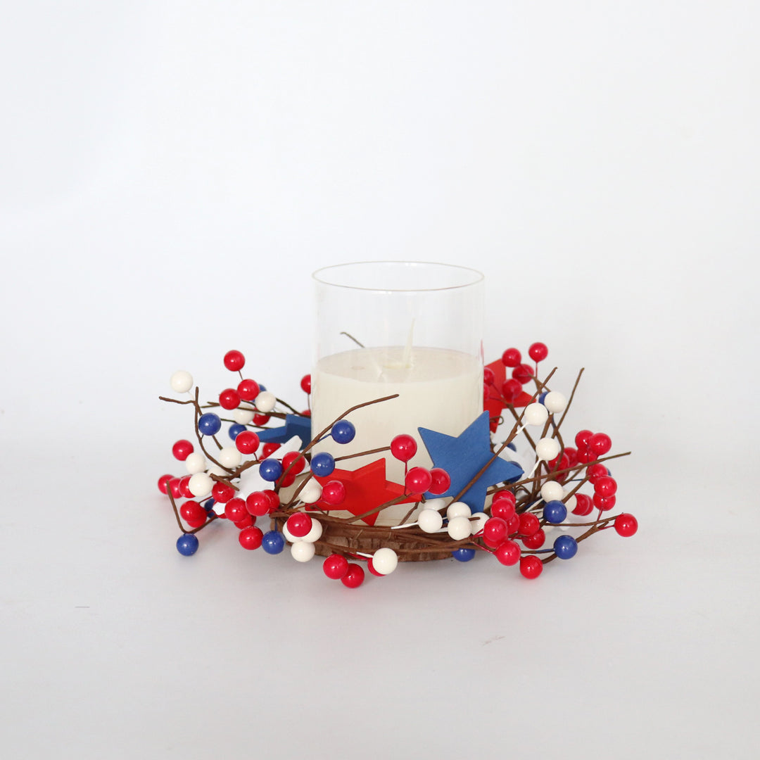 Unisex decorative door wreath with wooden stars and berry branches Kalsten