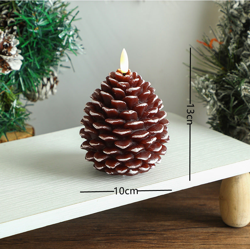 Pinecone-Shaped LED Wax Decorative Candle with Flickering Flame and Snow-Dusted Finish