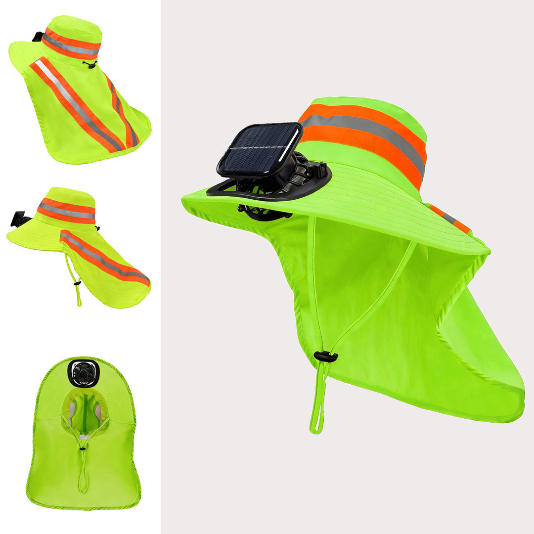 High-Visibility UV Sun Hat with Detachable Neck Flap, Solar-Powered Cooling Fan and Reflective Safety Strips Kalsten