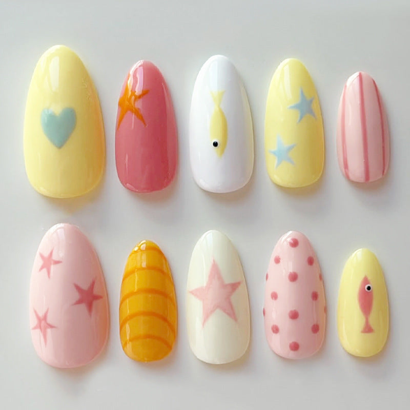Creative nail set with colorful designs and maritime motifs Kalsten