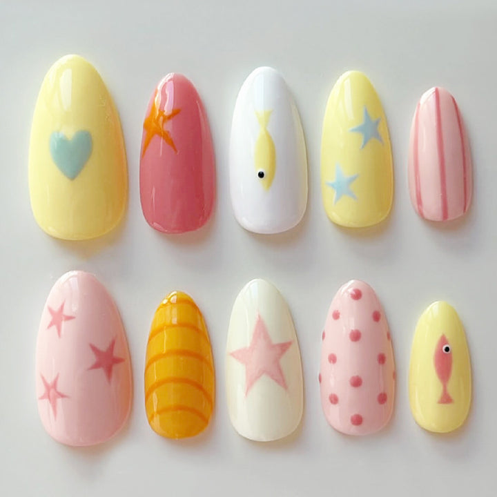 Creative nail set with colorful designs and maritime motifs Kalsten