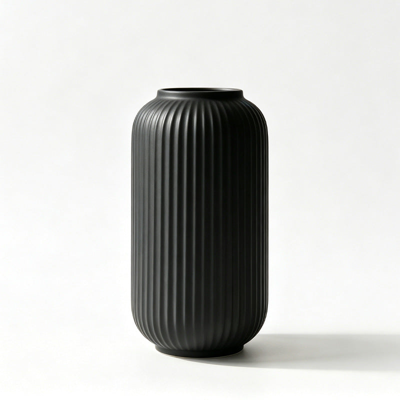 Elegant Ribbed Ceramic Decorative Vase Kalsten