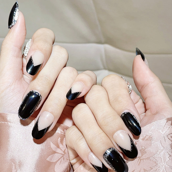 Artistic Press-On Nail Design with Geometric Patterns
