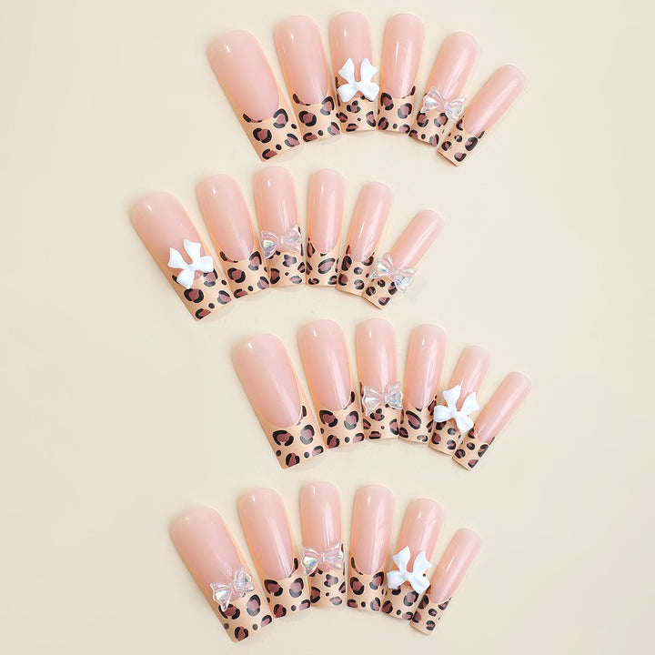 Decorative Press-On Nail Set with Chic Animal Print and Gem Accents kalsten