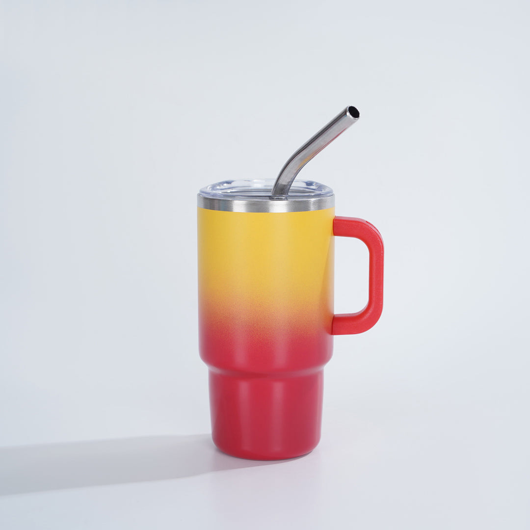 Insulated Stainless Steel Travel Mug With Ergonomic Handle Spill-Resistant Lid And Reusable Bent Metal Straw