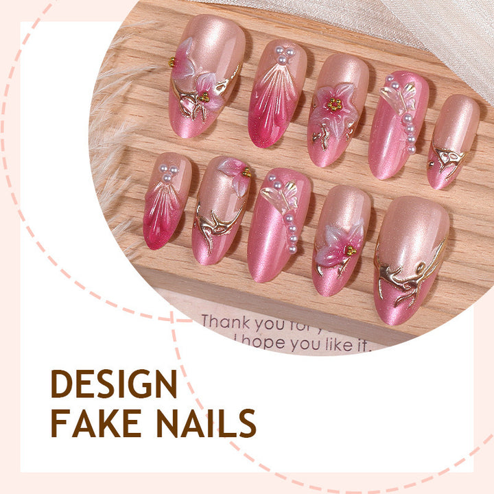 Nail art set with floral 3D designs and elegant shine accents Kalsten