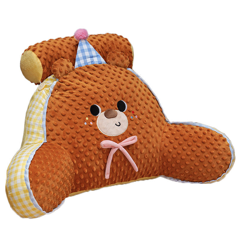 Padded plush bed backrest with armrests and childish cloud design