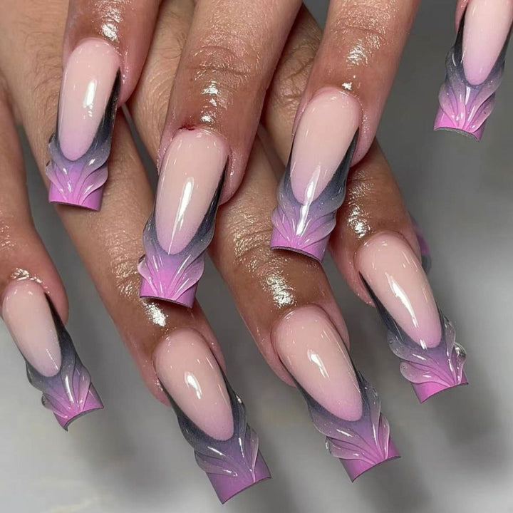 Artificial nail set with elegant 3D leaf design Kalsten