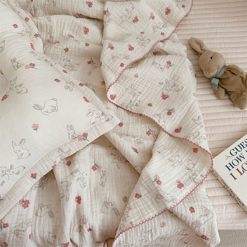 Unisex Cozy Muslin Blanket with Cute Rabbit Design Kalsten