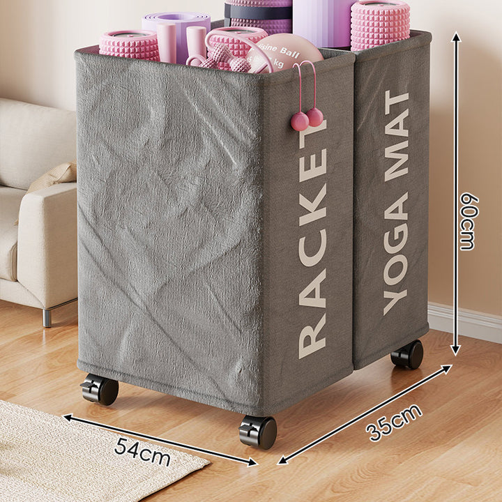 Rolling Double-Compartment Sports Equipment Storage Hamper Organizer