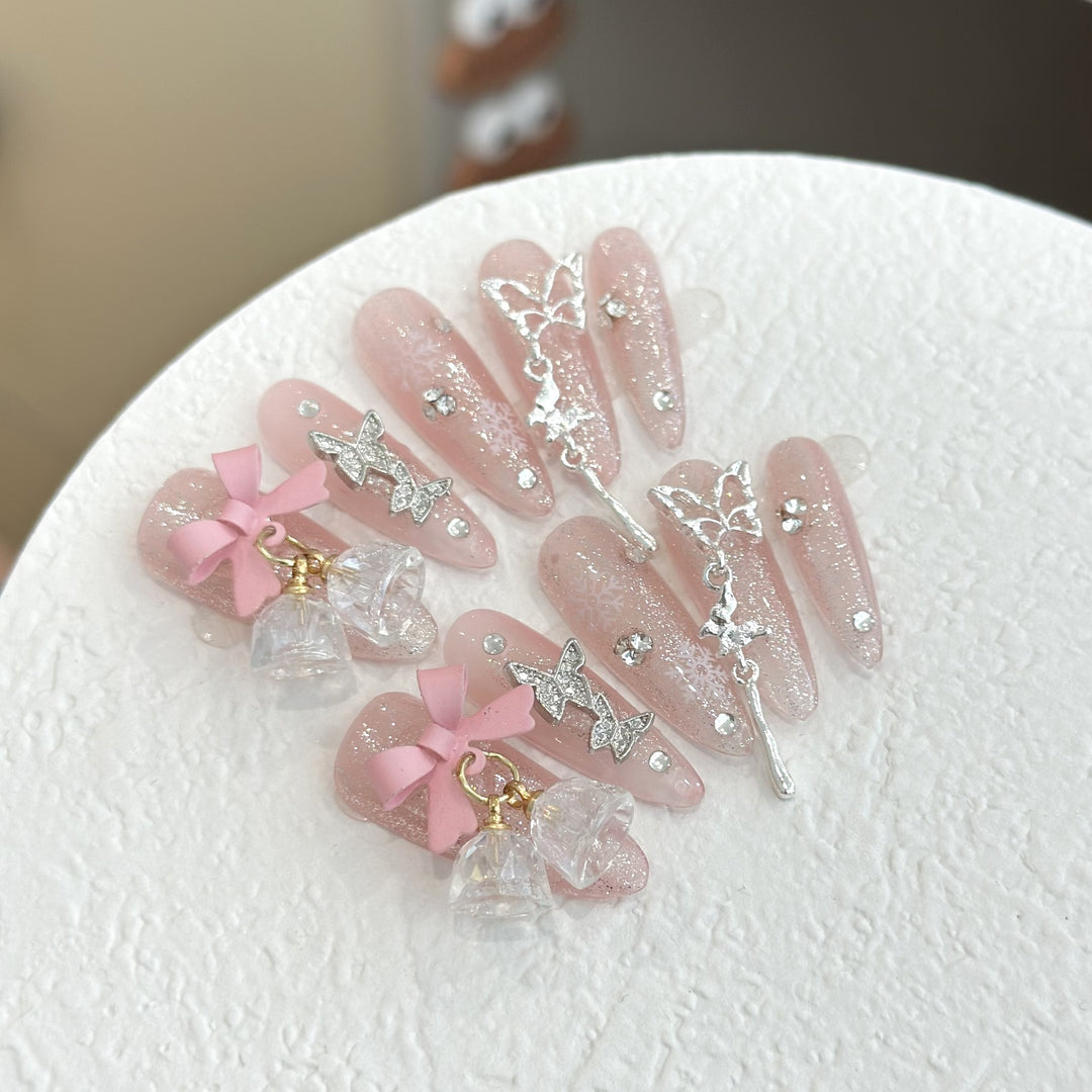 Decorative Rhinestone and Bow Press-On Nail Set