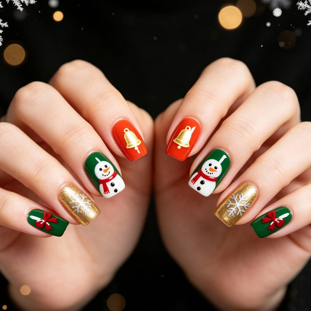 Festive Holiday Themed Acrylic Nail Art Kalsten