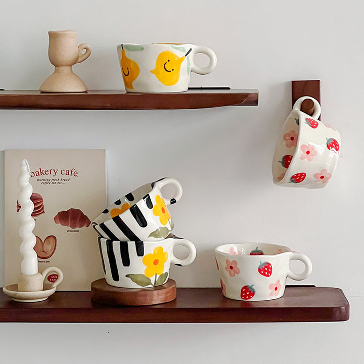 Ceramic mug with hand-painted penguin pattern