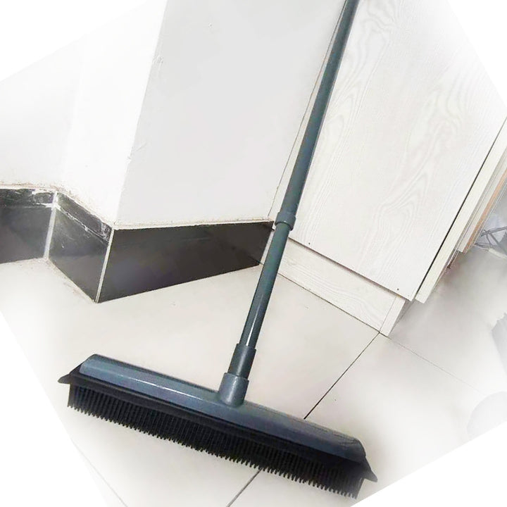 Heavy-Duty Rubber Floor Squeegee With Telescopic Handle And Angled Swivel Head
