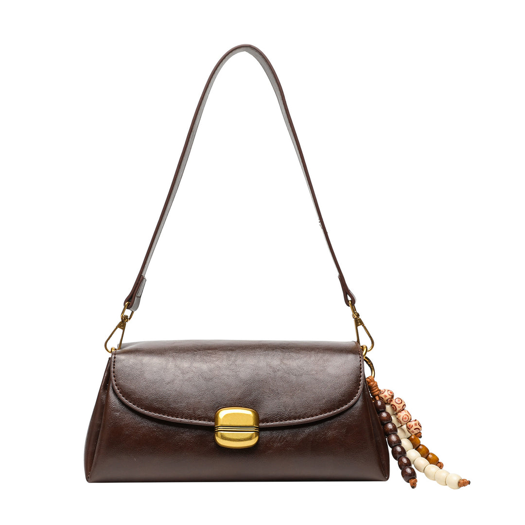 Elegant Handheld Shoulder Bag with Decorative Beaded Charm