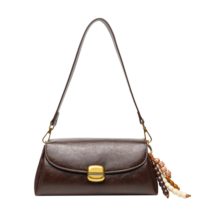 Elegant Handheld Shoulder Bag with Decorative Beaded Charm