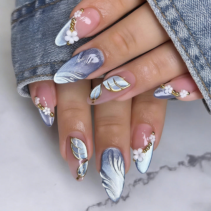 Artificial nails with elegant leaf look and floral design Kalsten